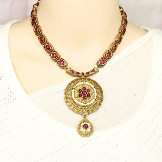 RAJWADI THAPA NECKLACE - RED - Necklaces