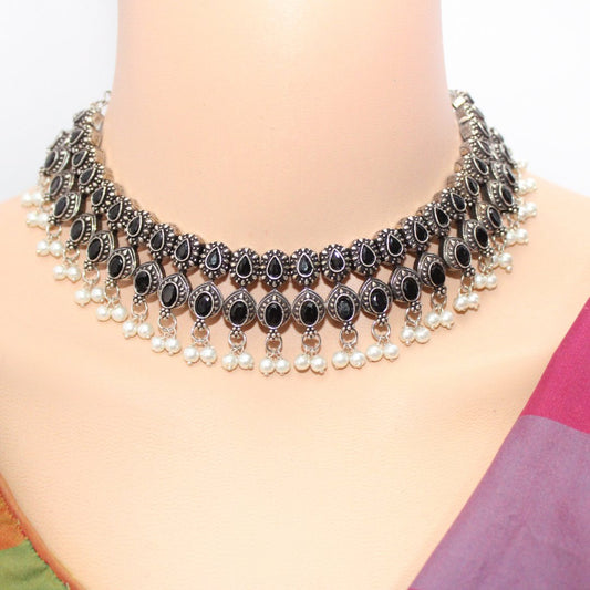 RATNA SHREE NECKLACE SET-BLACK -Necklaces