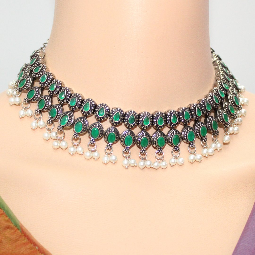 RATNA SHREE NECKLACE SET-GREEN -Necklaces