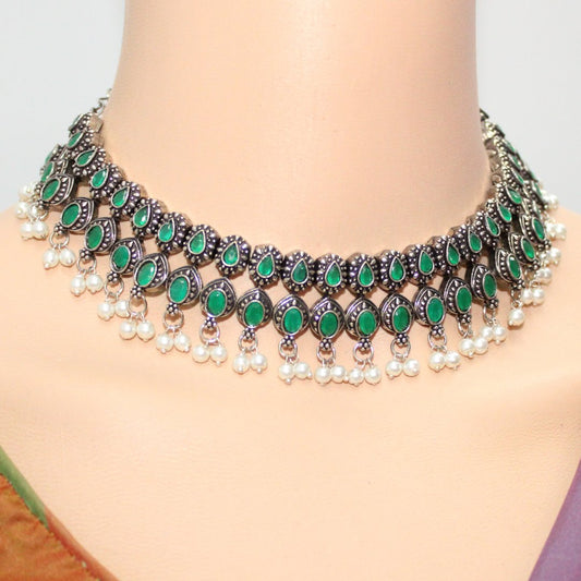 RATNA SHREE NECKLACE SET-GREEN -Necklaces