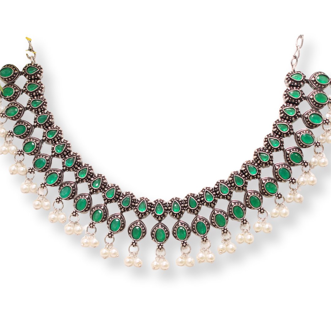 RATNA SHREE NECKLACE SET-GREEN -Necklaces