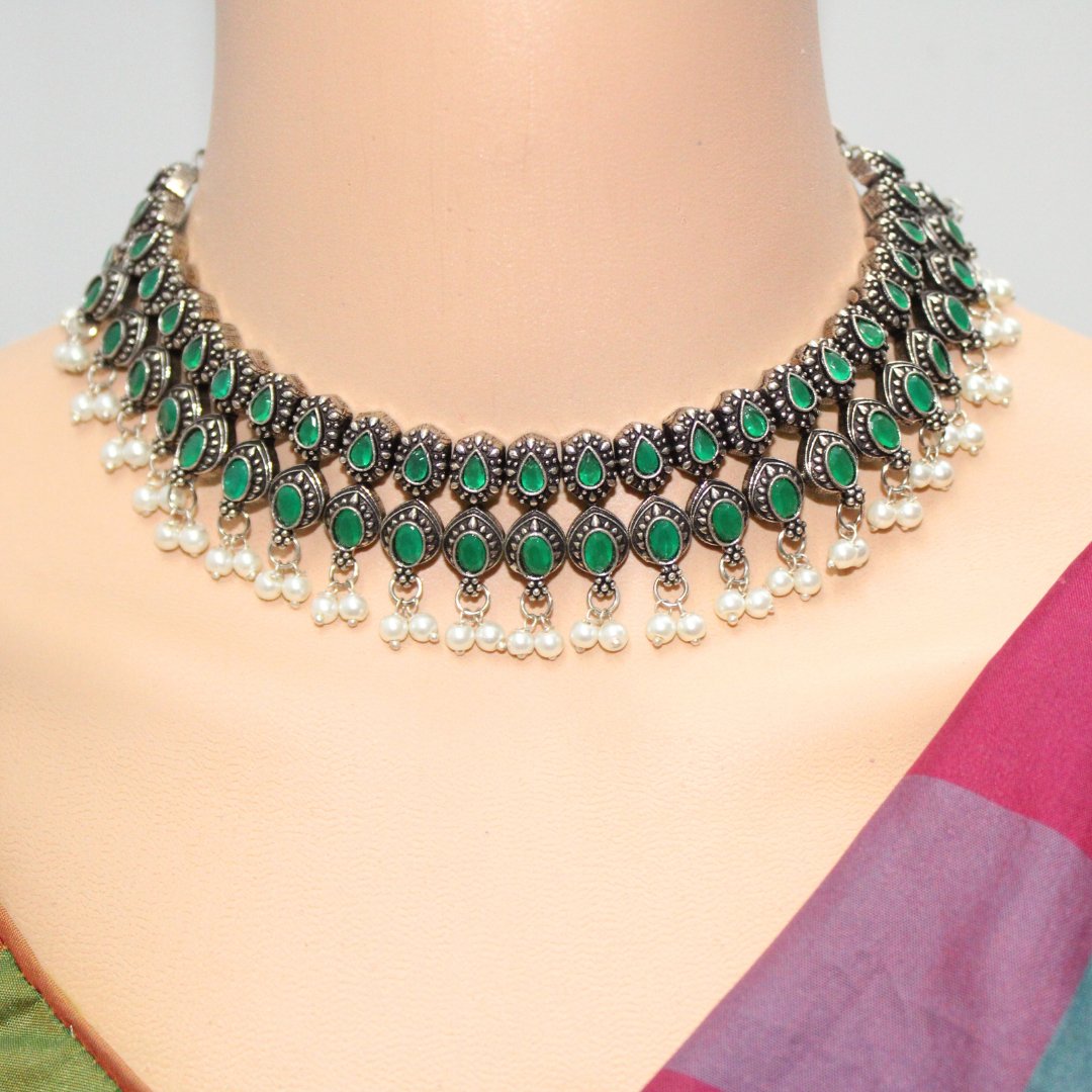 RATNA SHREE NECKLACE SET-GREEN -Necklaces