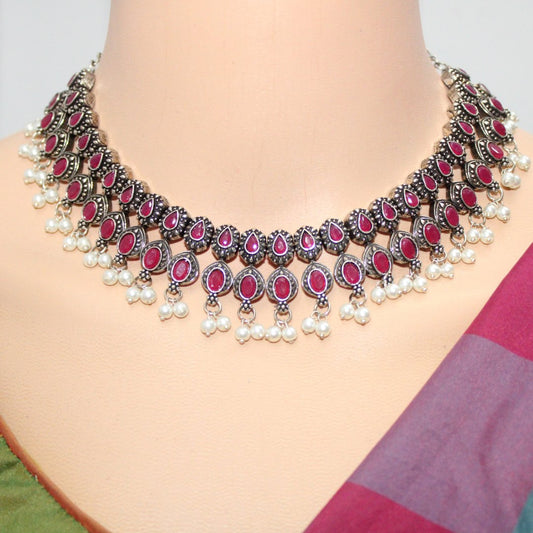 RATNA SHREE NECKLACE SET-MAROON -Necklaces