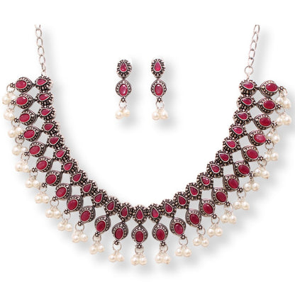 RATNA SHREE NECKLACE SET-MAROON -Necklaces