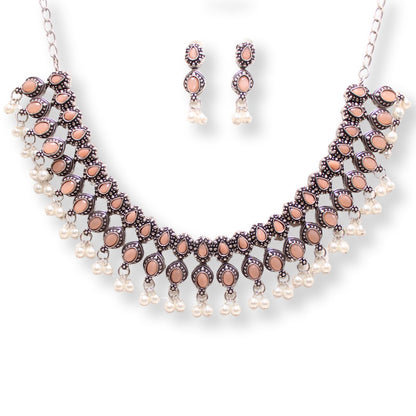 RATNA SHREE NECKLACE SET-PEACH -Necklaces