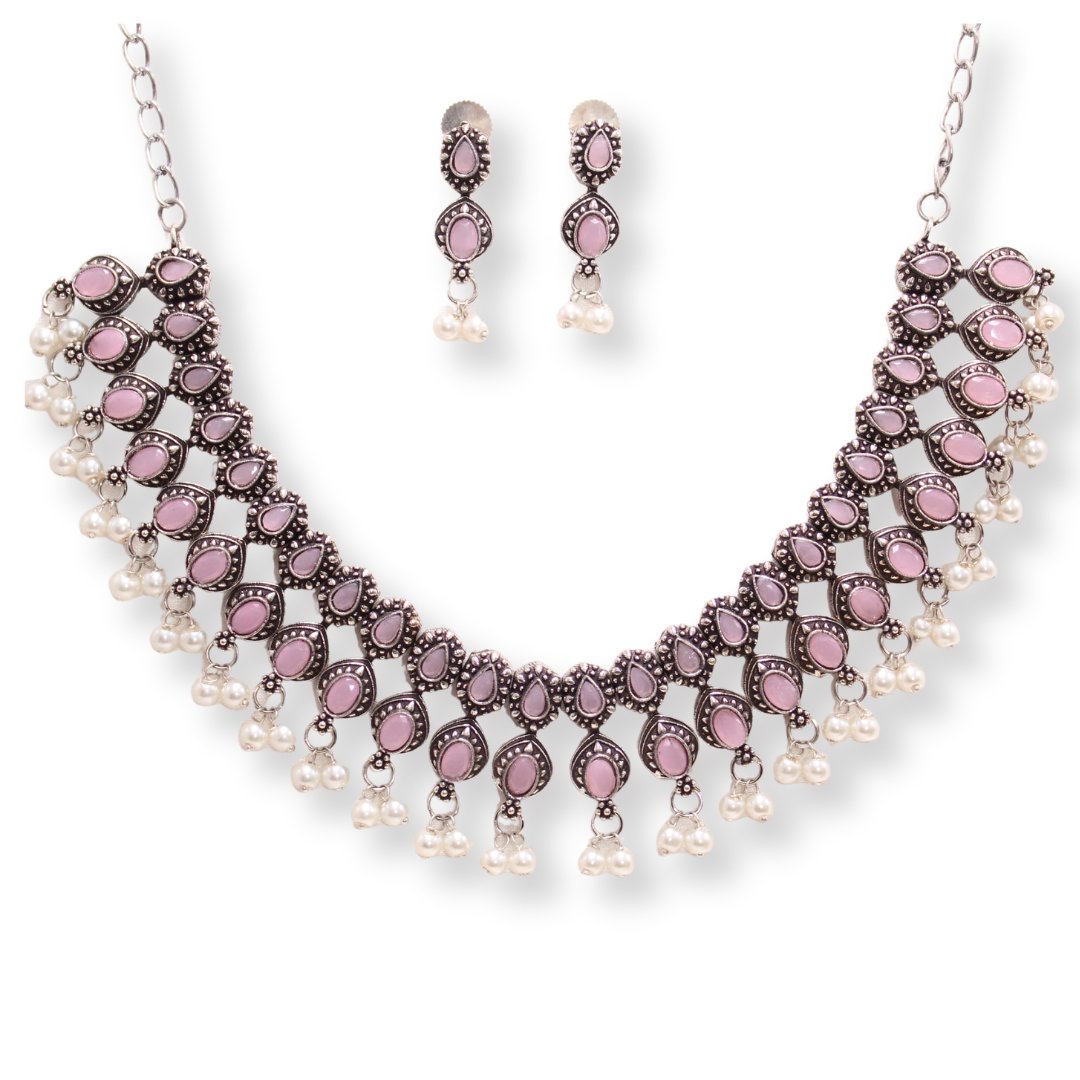 RATNA SHREE NECKLACE SET-PINK -Necklaces