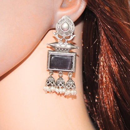 RIVA SILVER LOOK ALIKE EARRING-BLACK -EARRING