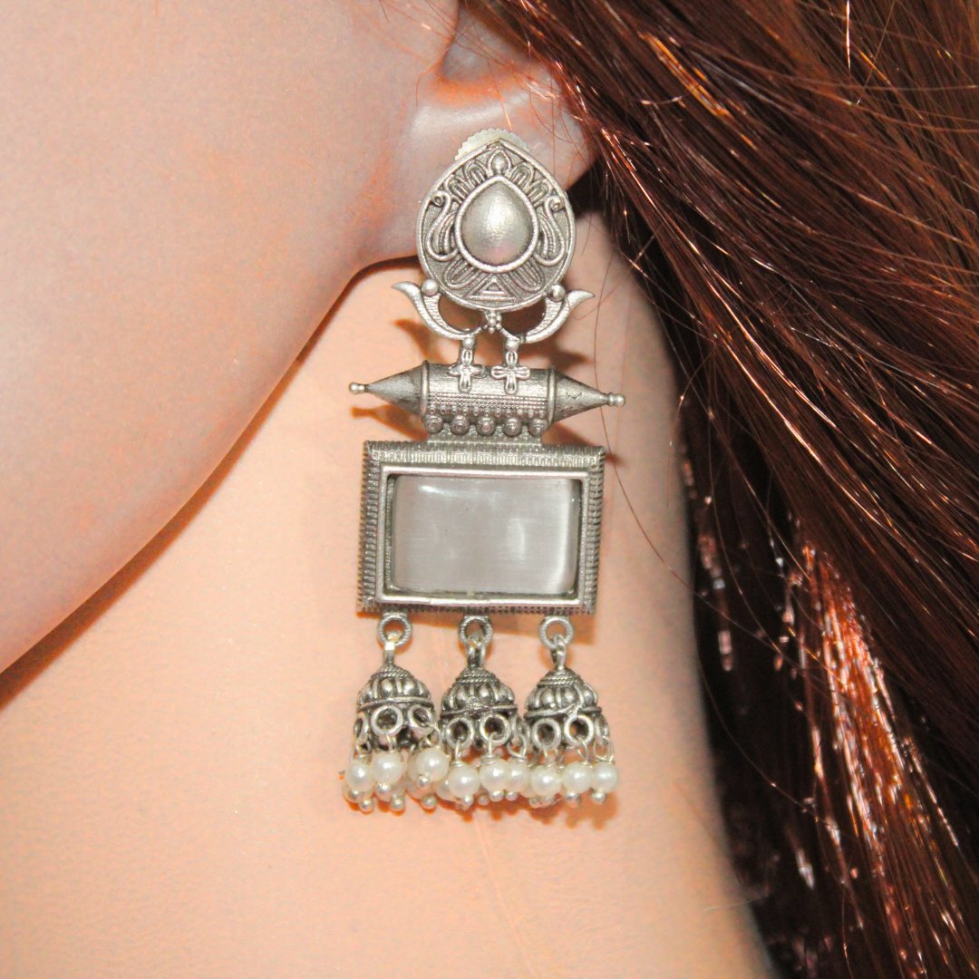 RIVA SILVER LOOK ALIKE EARRING-GREY -EARRING