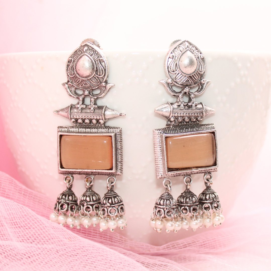 RIVA SILVER LOOK ALIKE EARRING-ORANGE -EARRING