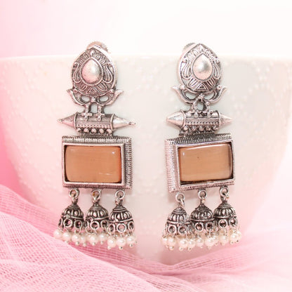 RIVA SILVER LOOK ALIKE EARRING-ORANGE -EARRING