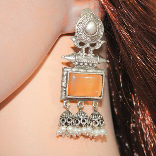 RIVA SILVER LOOK ALIKE EARRING-ORANGE -EARRING