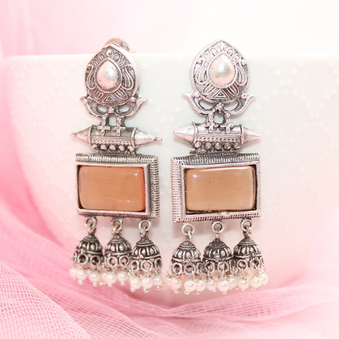 RIVA SILVER LOOK ALIKE EARRING-ORANGE -EARRING