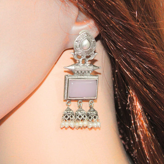 RIVA SILVER LOOK ALIKE EARRING-PINK -EARRING