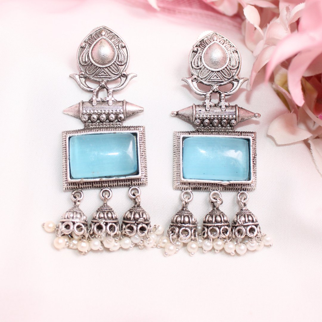 RIVA SILVER LOOK ALIKE EARRING-SKY BLUE -EARRING