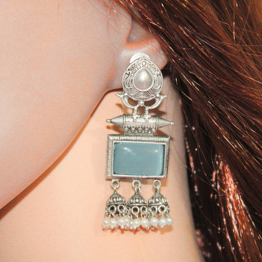 RIVA SILVER LOOK ALIKE EARRING-SKY BLUE -EARRING