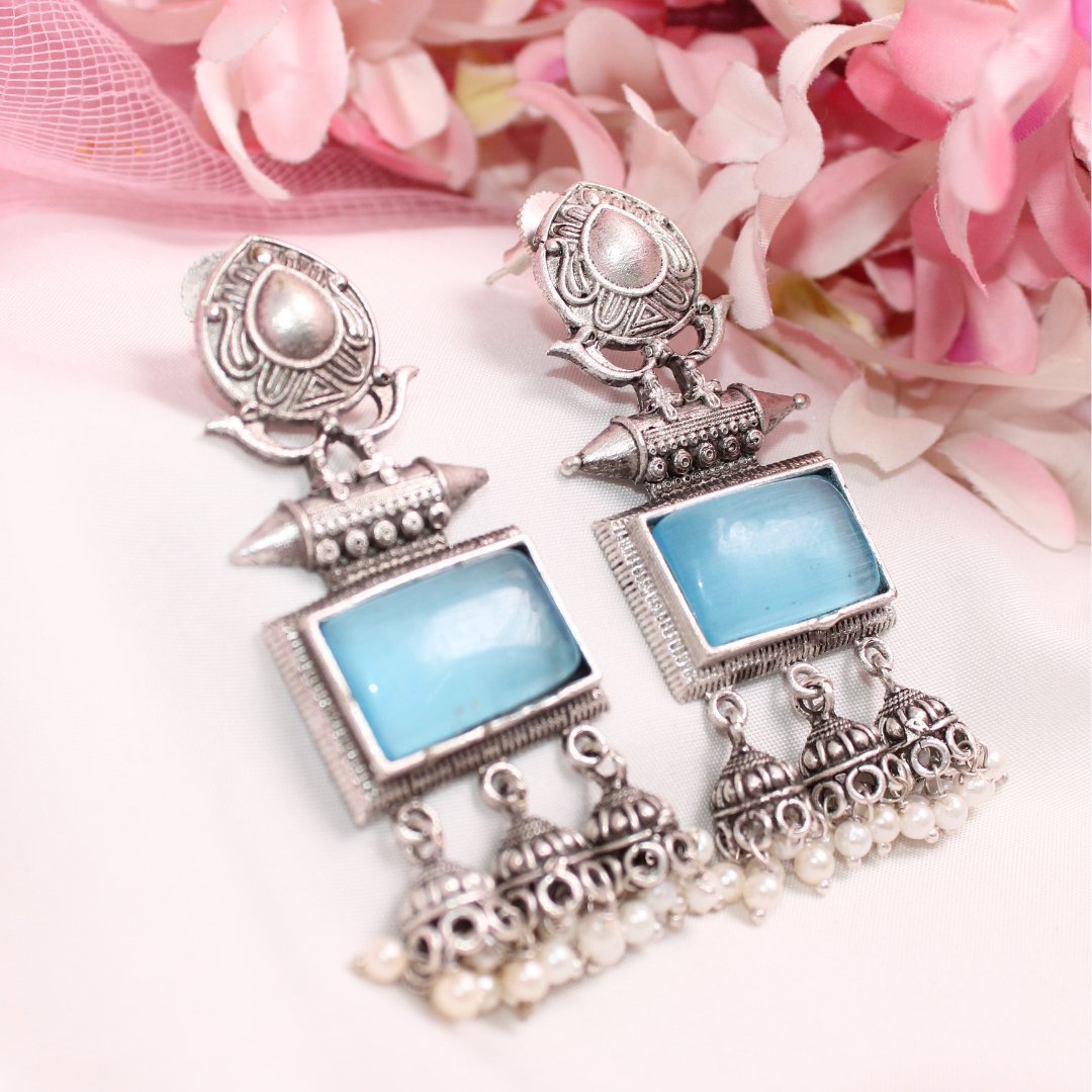 RIVA SILVER LOOK ALIKE EARRING-SKY BLUE -EARRING