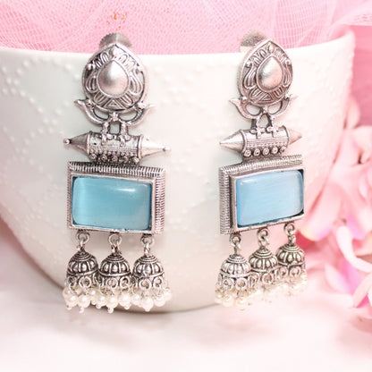 RIVA SILVER LOOK ALIKE EARRING-SKY BLUE -EARRING