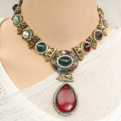 SABYASACHI INSPIRED NECKLACE - NAVRATNA - Necklaces