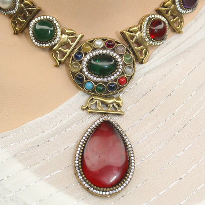 SABYASACHI INSPIRED NECKLACE - NAVRATNA - Necklaces