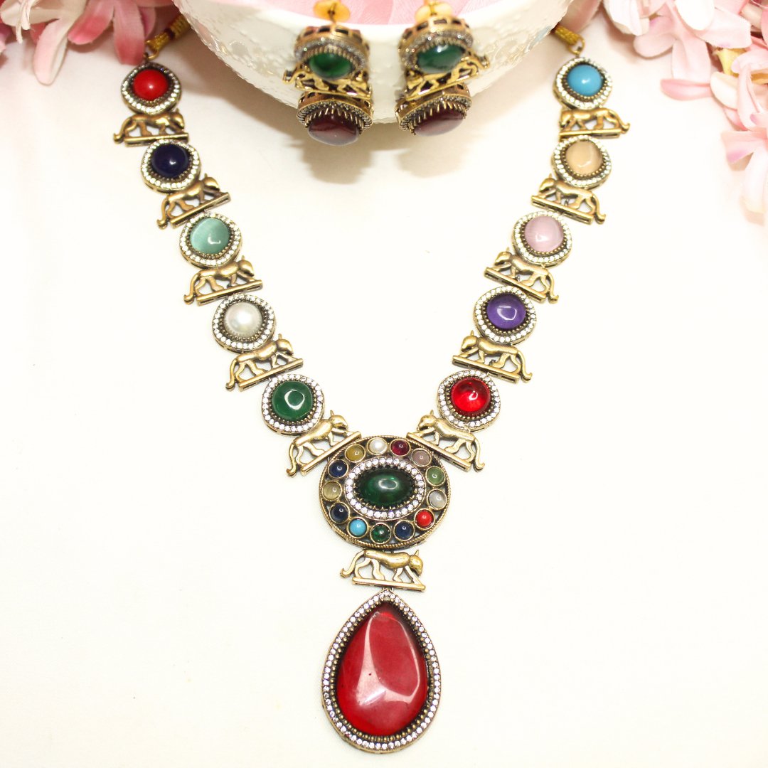 SABYASACHI INSPIRED NECKLACE - NAVRATNA - Necklaces