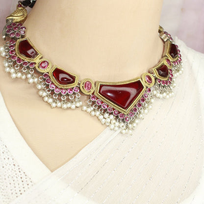 SAYA DUAL - TONE NECKLACE - RED - Necklaces