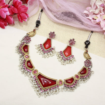 SAYA DUAL - TONE NECKLACE - RED - Necklaces