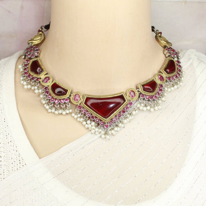 SAYA DUAL - TONE NECKLACE - RED - Necklaces