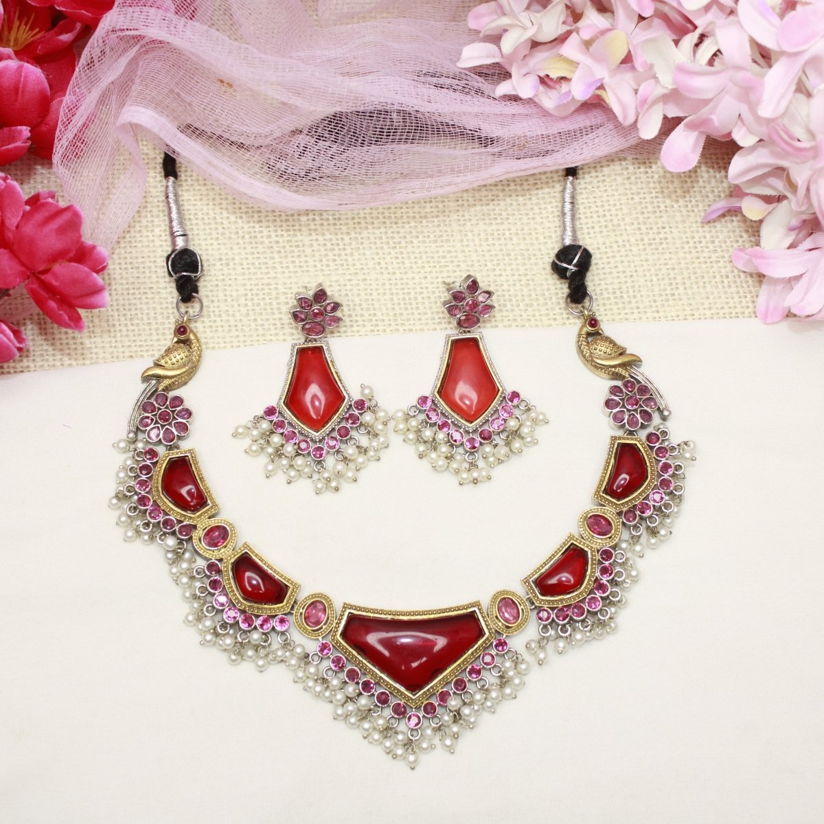 SAYA DUAL - TONE NECKLACE - RED - Necklaces