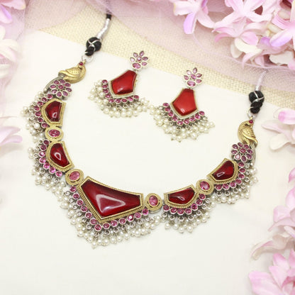 SAYA DUAL - TONE NECKLACE - RED - Necklaces