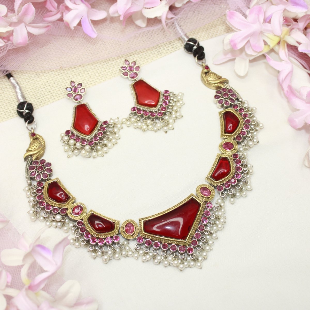 SAYA DUAL - TONE NECKLACE - RED - Necklaces