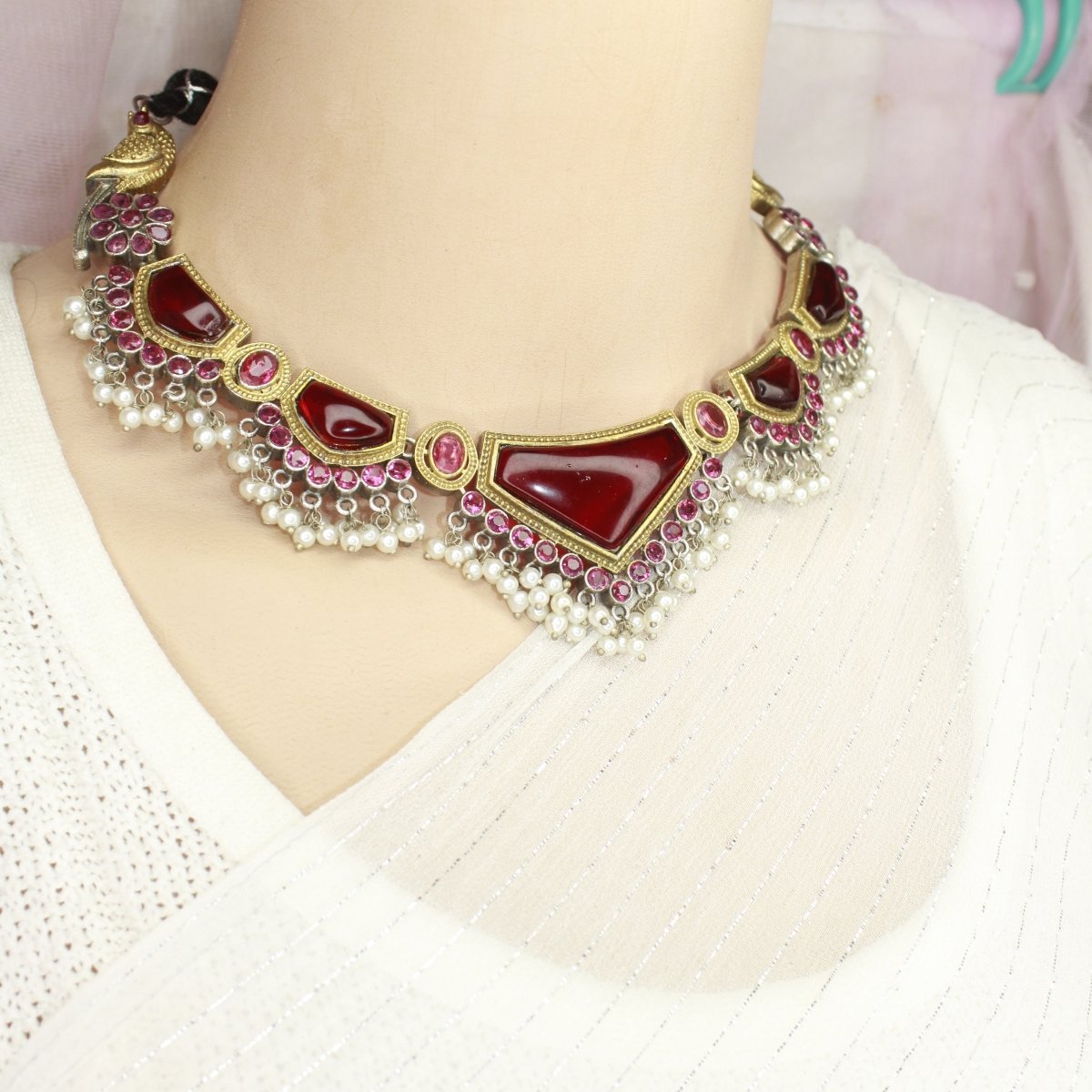 SAYA DUAL - TONE NECKLACE - RED - Necklaces