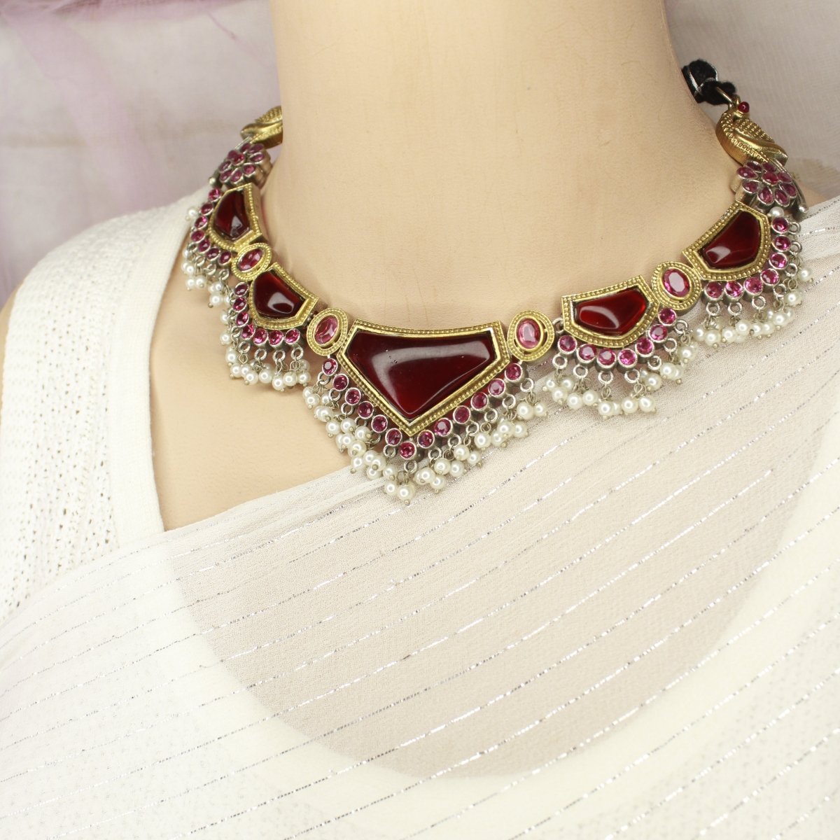 SAYA DUAL - TONE NECKLACE - RED - Necklaces