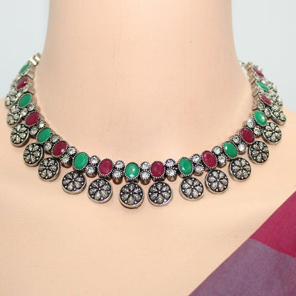 SHREYA SHREE NECKLACE SET-MAROON & GREEN -Necklaces