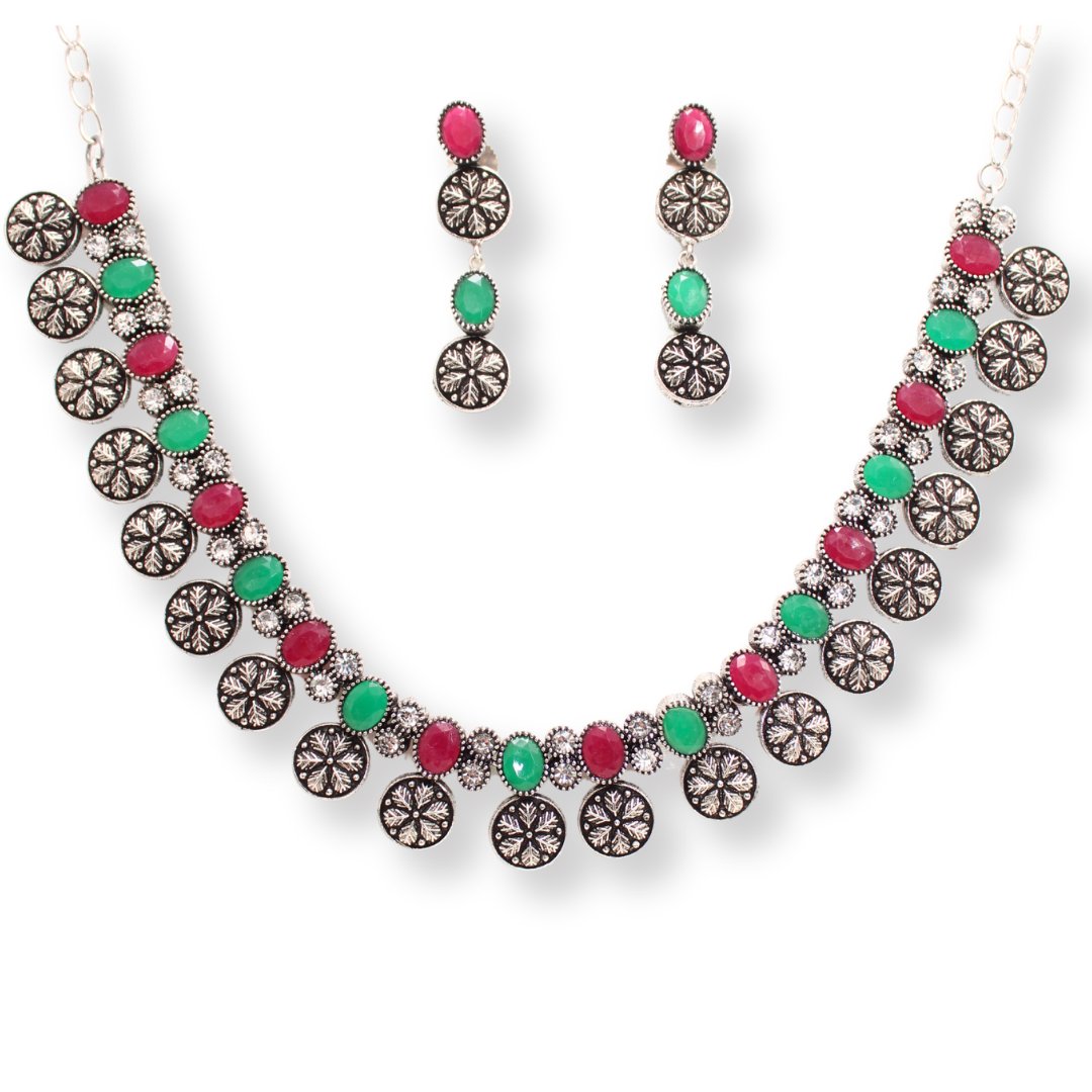 SHREYA SHREE NECKLACE SET-MAROON & GREEN -Necklaces