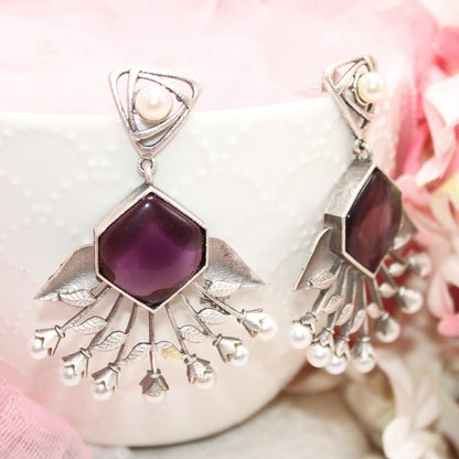 SILVER LOOK ALIKE DANGLE - PURPLE - EARRING