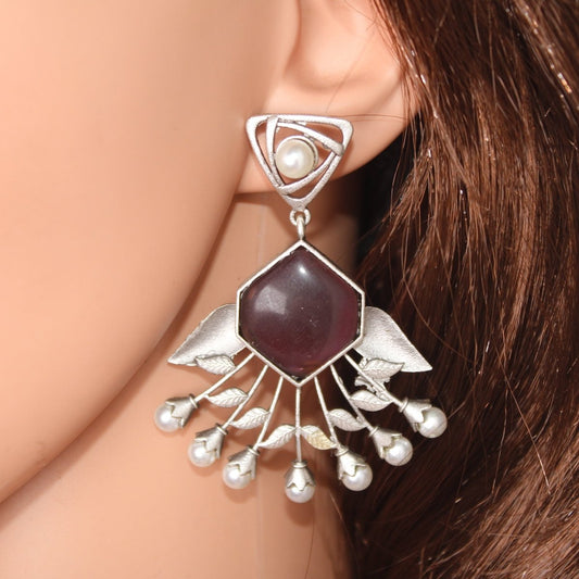 SILVER LOOK ALIKE DANGLE - PURPLE - EARRING