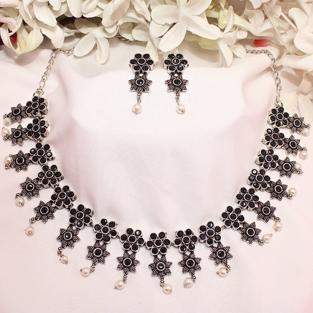 SITARA NECKLACE SET-BLACK -Necklaces