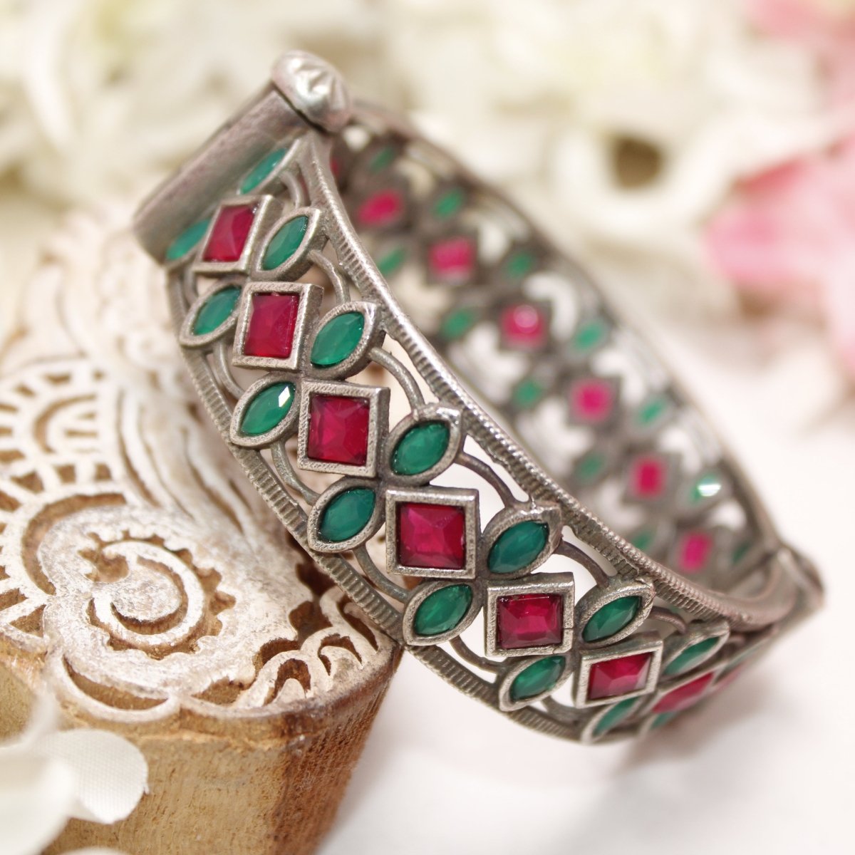 STONE CUTWORK KADA-MAROON & GREEN -kada