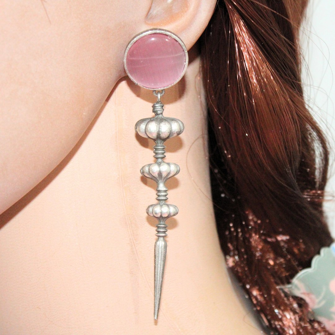 SUI DHAGA LOOK MONALISA STONE EARRING-PINK -EARRING