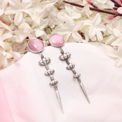 SUI DHAGA LOOK MONALISA STONE EARRING-PINK -EARRING