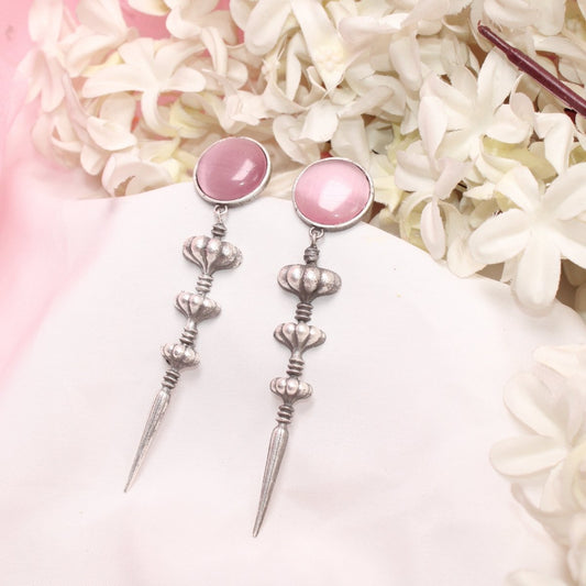 SUI DHAGA LOOK MONALISA STONE EARRING-PINK -EARRING