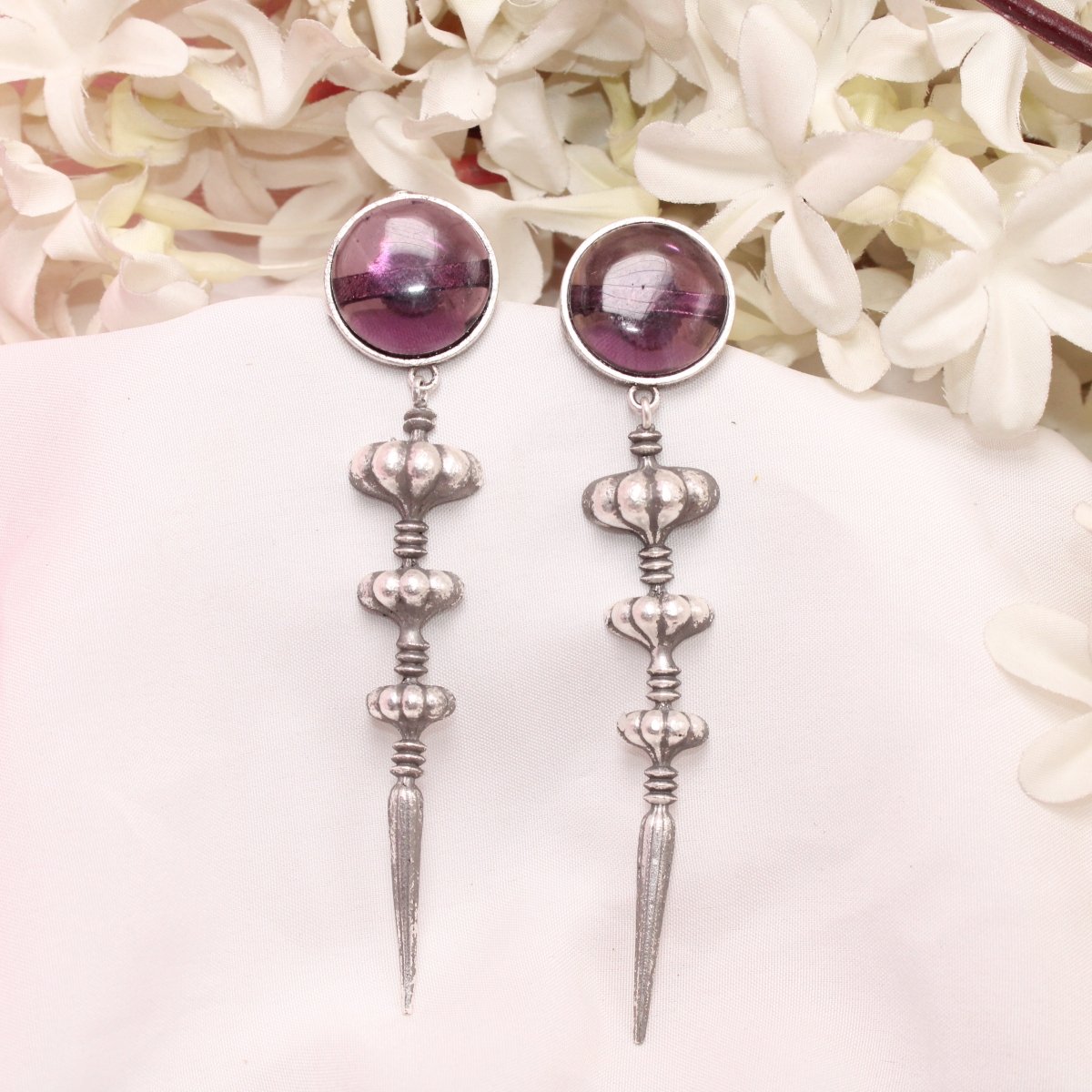 SUI DHAGA LOOK MONALISA STONE EARRING-PURPLE -EARRING