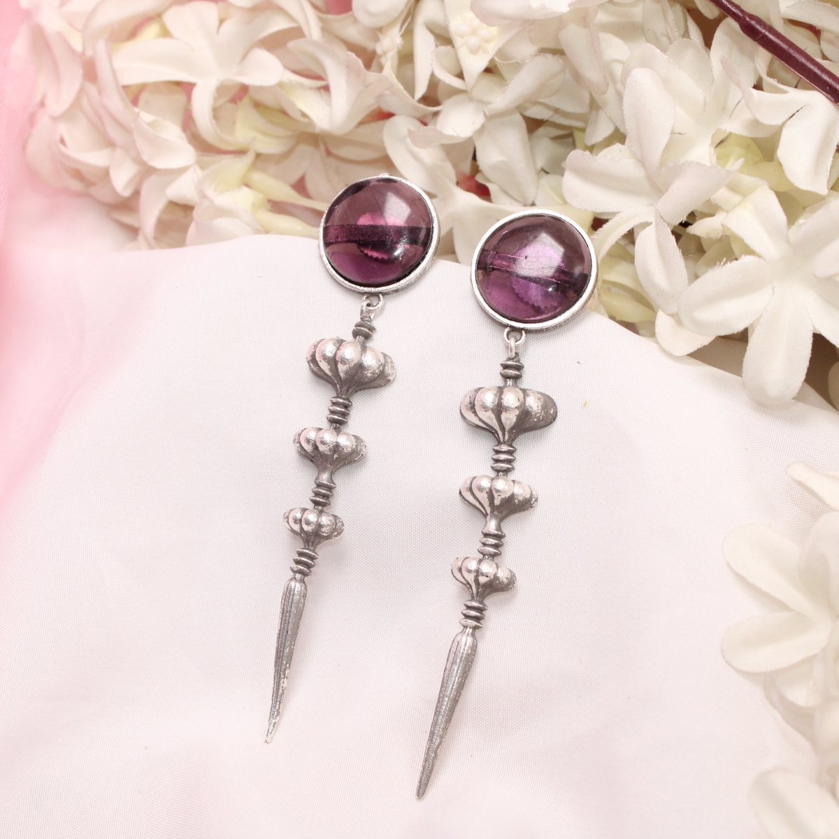 SUI DHAGA LOOK MONALISA STONE EARRING-PURPLE -EARRING