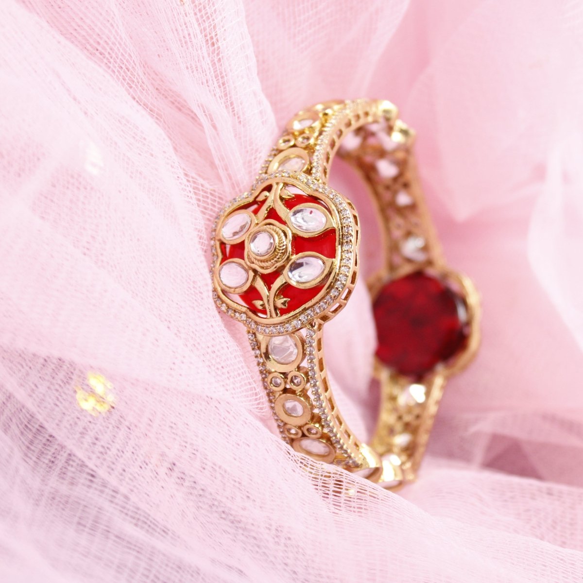 TRADITIONAL STONE & ZIRCON WITH CUTWORK KADA-RED -kada