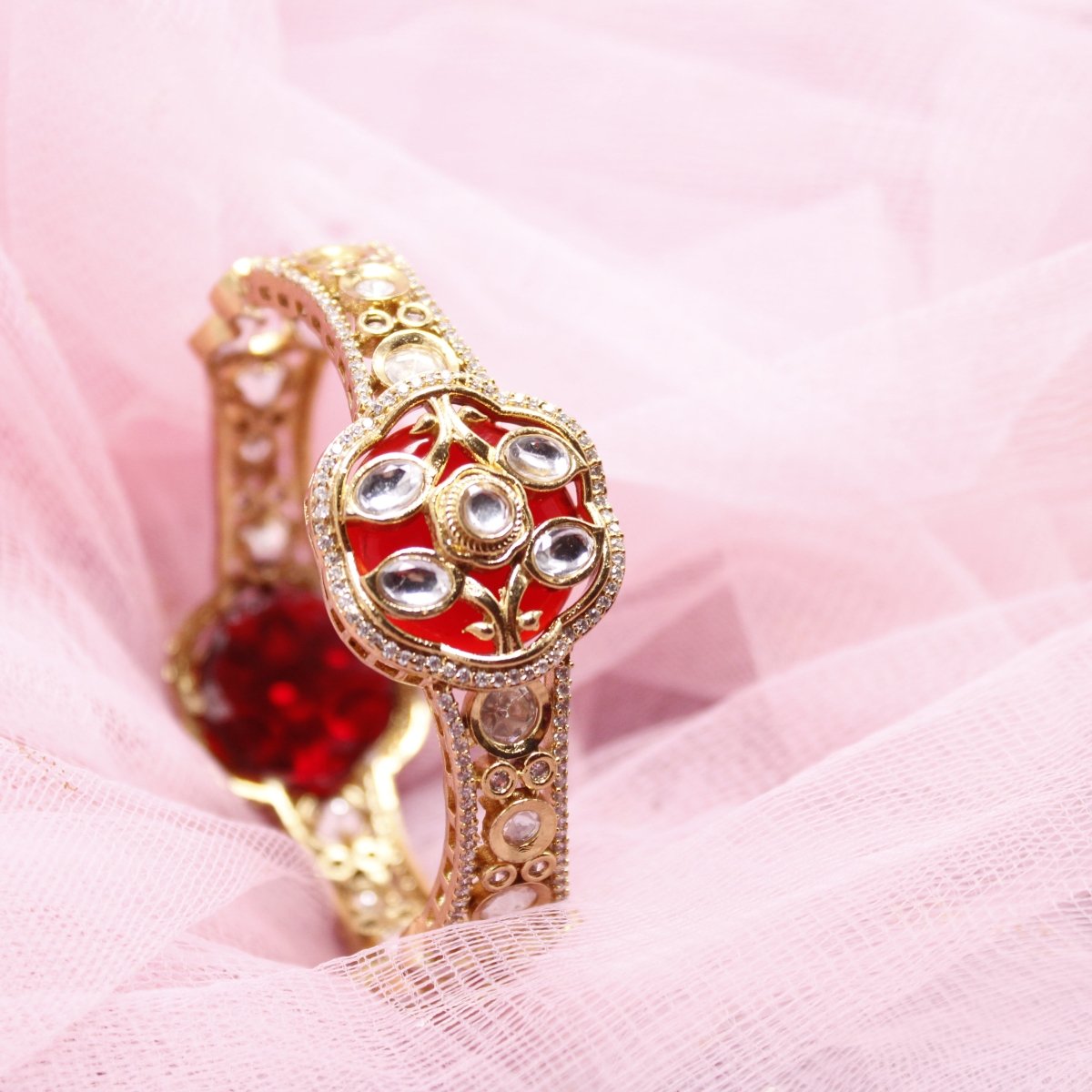 TRADITIONAL STONE & ZIRCON WITH CUTWORK KADA-RED -kada