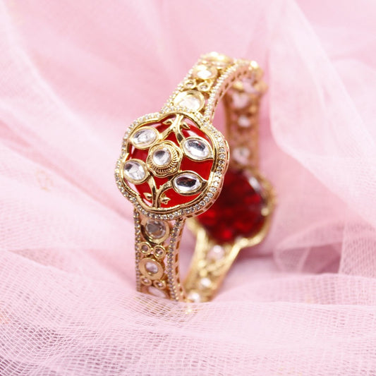 TRADITIONAL STONE & ZIRCON WITH CUTWORK KADA-RED -kada