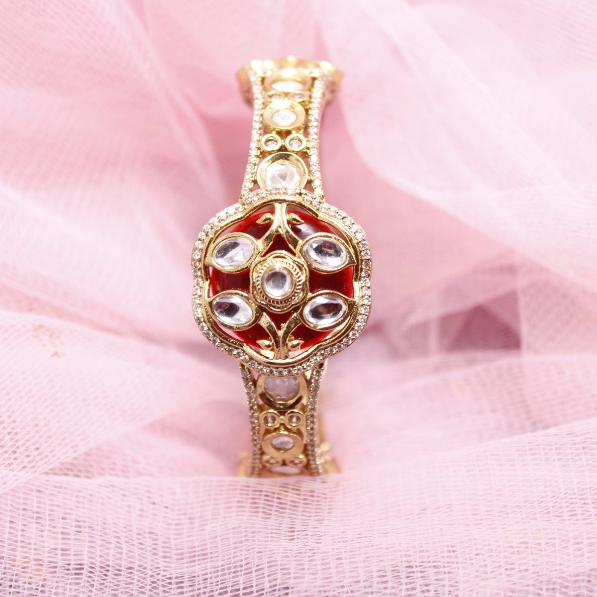 TRADITIONAL STONE & ZIRCON WITH CUTWORK KADA-RED -kada