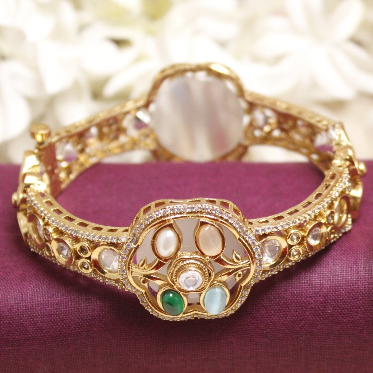 TRADITIONAL STONE & ZIRCON WITH CUTWORK KADA-WHITE -kada