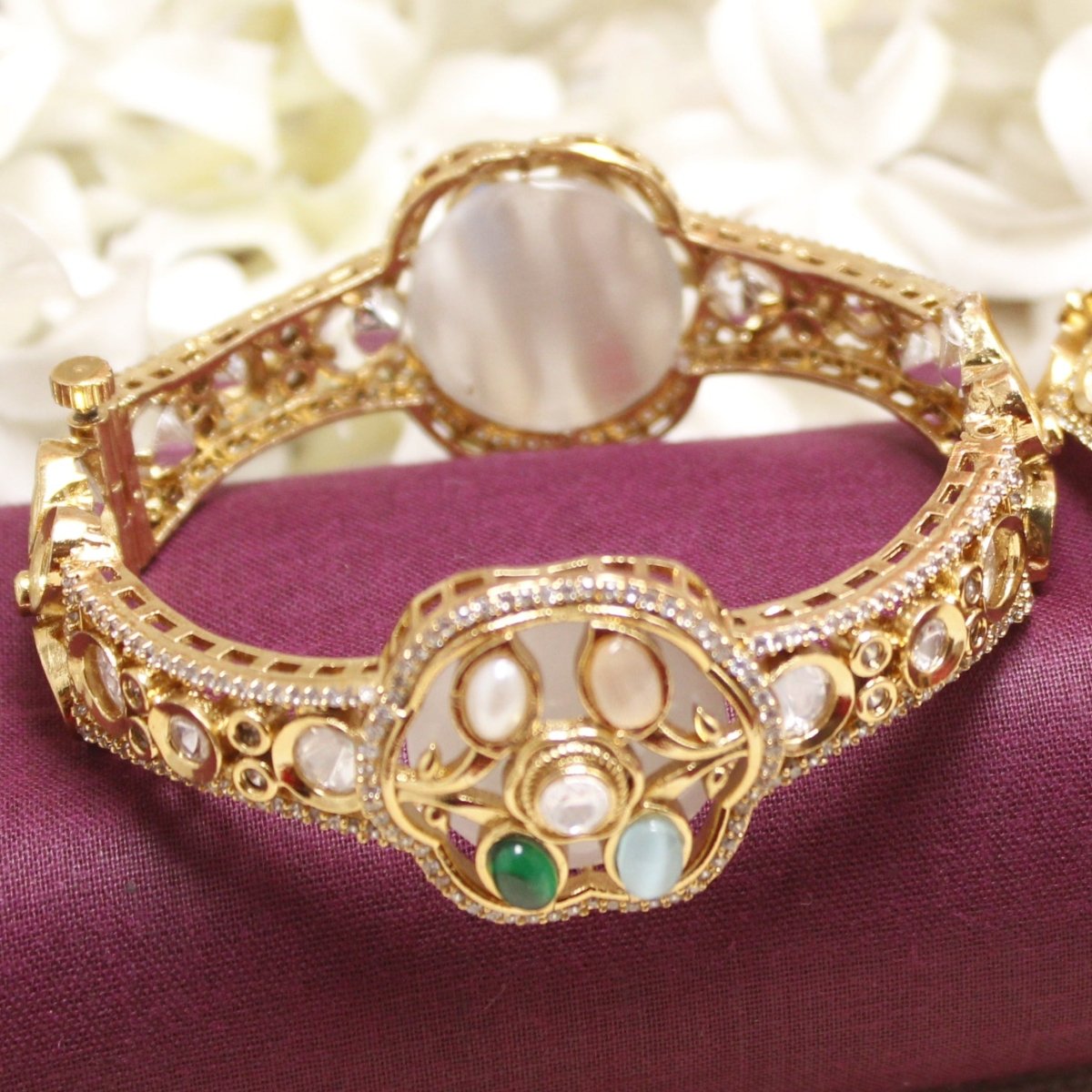 TRADITIONAL STONE & ZIRCON WITH CUTWORK KADA-WHITE -kada