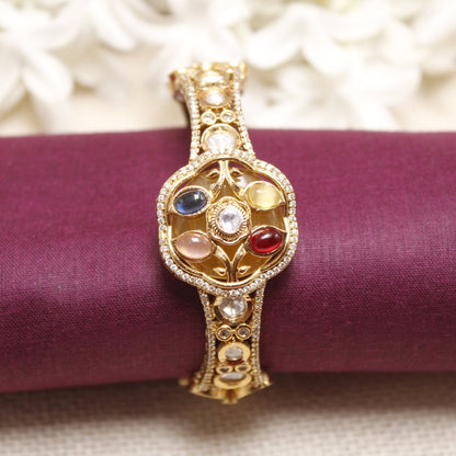 TRADITIONAL STONE & ZIRCON WITH CUTWORK KADA-YELLOW -kada